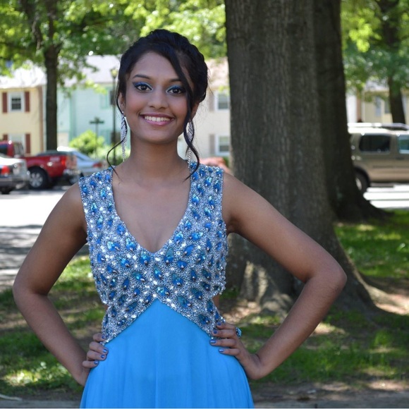 Stunning Blue Unique Prom Dress — Cinderella Prom Dress - Picture 2 of 4